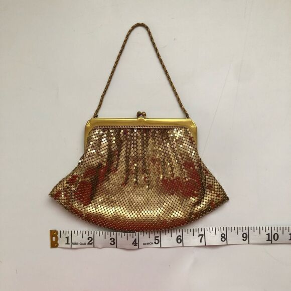 Whiting & Davis Vintage Mesh Bag Purse Gold Metal Mesh & Chain Cocktail Holiday - Picture 6 of 9
